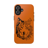 Half Wolf Half Flower Line Art Tough Phone Case