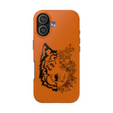Half Wolf Half Flower Line Art Tough Phone Case