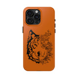 Half Wolf Half Flower Line Art Tough Phone Case